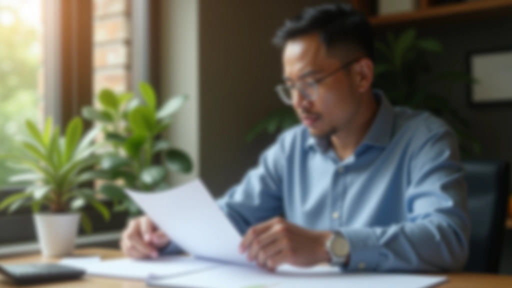 Person reviewing financial benefits document with calculator and notebook